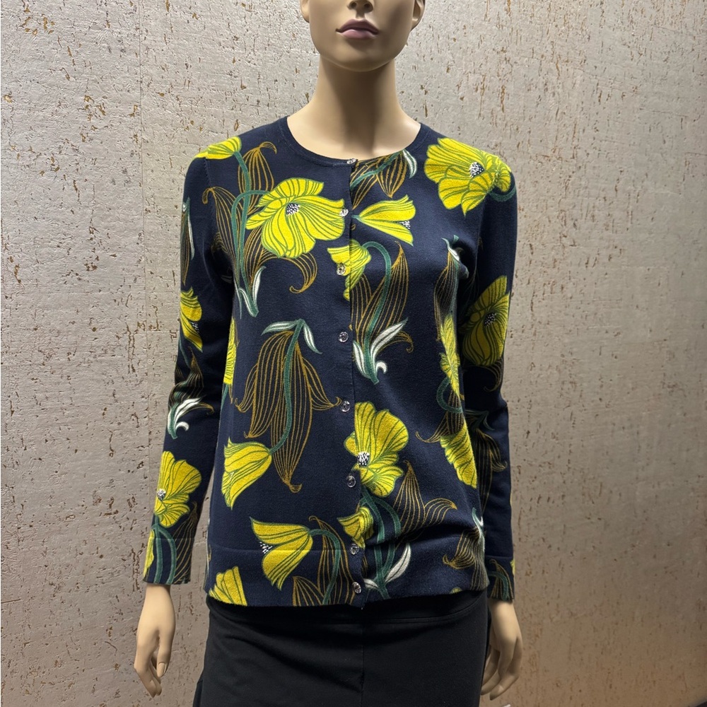 Ann Taylor Navy and Yellow Floral Button Down Shirt
